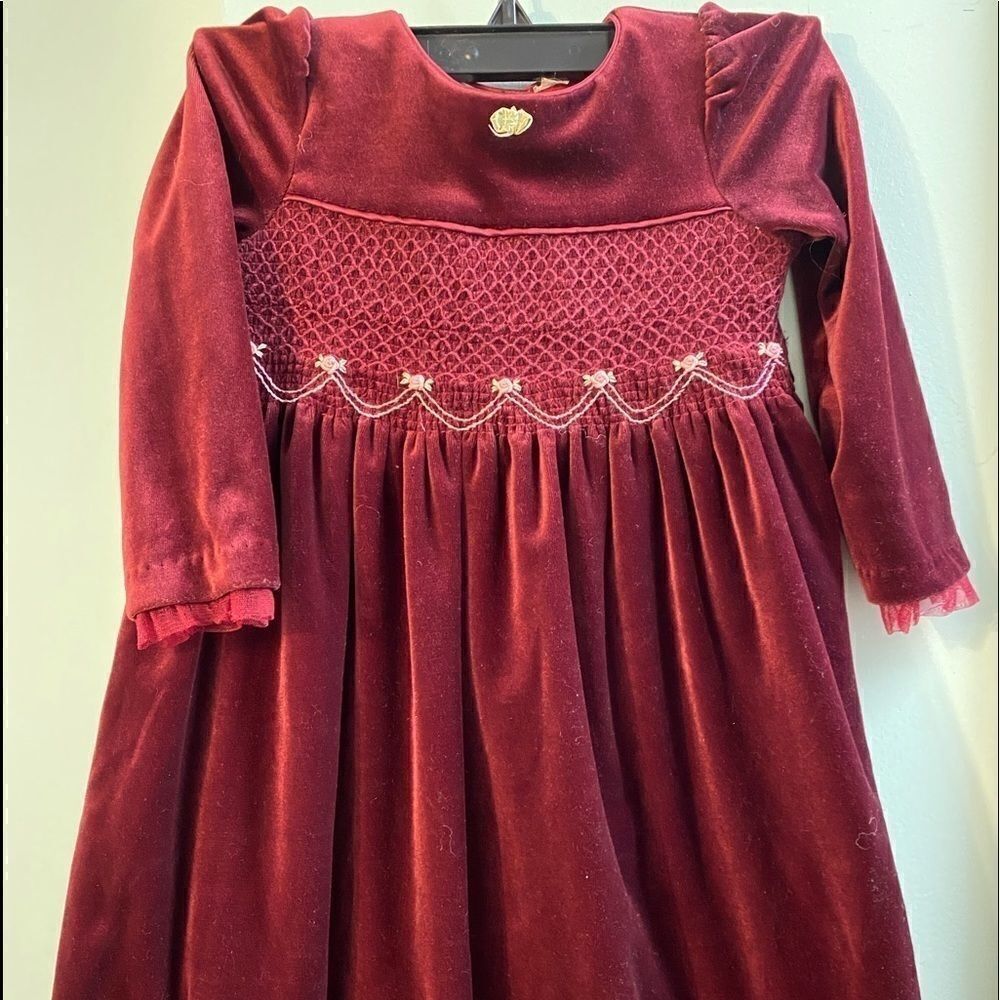 Little bitty girls Velvet dress/ fully lined/ tuelle trim/ holiday